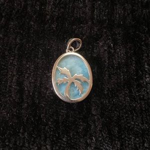 Solid Natural Larimar Palm Tree Silver Pendant